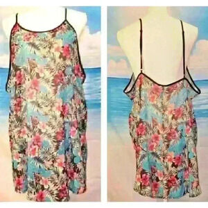 Woman SHEER Tropical Hawiian LIGHTWEIGHT Top Beach Cover Colorful FLORAL Dres XL
